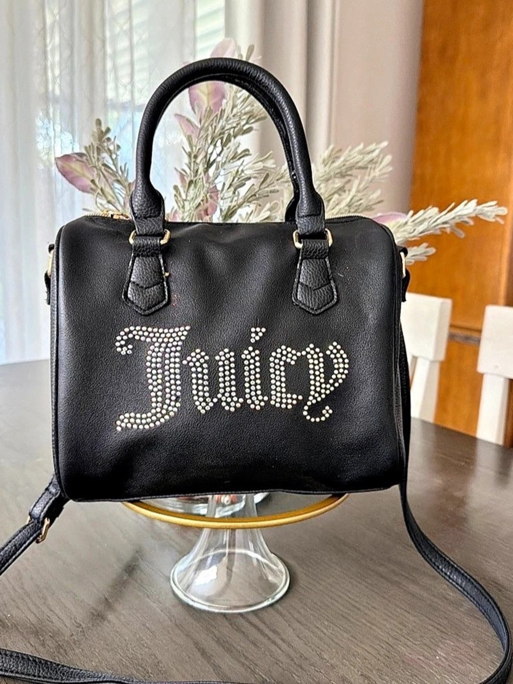 Juicy Couture Black Rhinestone Logo Satchel Crossbody